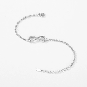 Adjustable S925 sterling silver infinity bracelet with pavé cubic zirconia for women