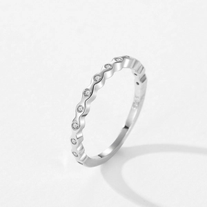 Minimalist S925 sterling silver wavy ring with small round cubic zirconia stones