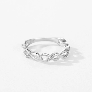 Elegant S925 sterling silver infinity ring with sparkling micro-pave white zircon stones