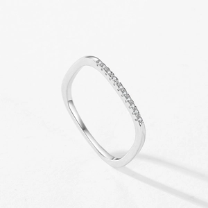 Minimalist S925 silver square ring featuring micro-pave diamonds for women