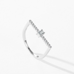 Elegant S925 sterling silver U-shaped ring with square zircon stone on white background