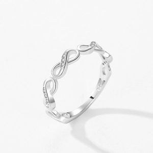 S925 sterling silver infinity ring featuring pavé micro-set cubic zirconia crystals