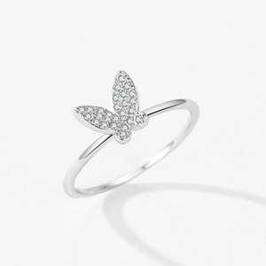 Elegant S925 sterling silver butterfly ring with sparkling pavé cubic zirconia accents