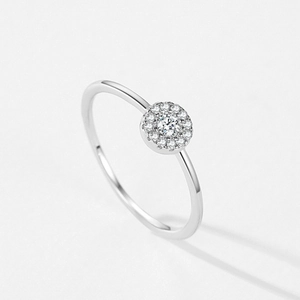 Bague halo minimaliste en argent sterling S925 avec pavage de diamants ronds fins