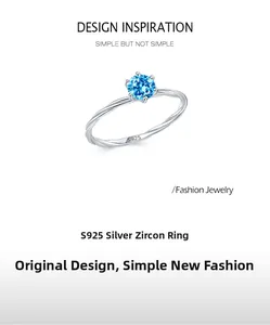 Macro detail of S925 silver ring featuring blue zircon and twisted rope band texture