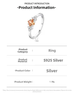 Detail view of S925 sterling silver ring featuring champagne zircon and 1.5mm band width