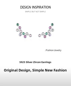 Détail de boucles d'oreilles en argent S925 avec grappe de zircons colorés