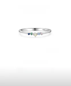 Macro detail of S925 sterling silver ring with colorful zirconia stones and S925 hallmark
