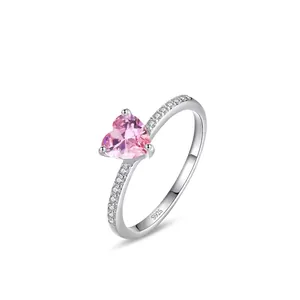 Bague en Argent Sterling 925 Zirconia Cœur Rose pour Femme Bijoux de Mariage Fiançailles Étincelants Bague Exquise