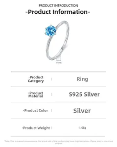 Macro view of S925 sterling silver ring showing 1.4mm band width and blue zircon detail