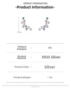 Tableau des tailles et détails des boucles d'oreilles ailes en argent S925 et zircon