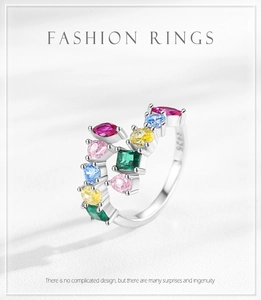 Detail view of S925 sterling silver stamp and colorful marquise-cut zircon stones