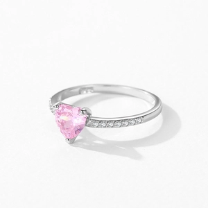 Bague en argent sterling S925 avec zircon rose en forme de cœur et cristaux pavés