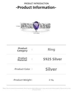 Spécifications techniques pour bague en argent S925 avec pierre violette poire