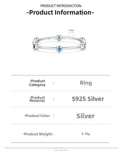 Macro detail of S925 silver ring featuring 1.0mm band width and colorful zircons