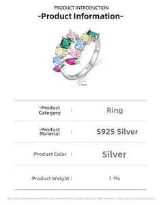 Macro shot of S925 silver ring featuring colorful cubic zirconia and hallmark details