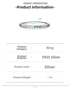 Detail view of S925 silver ring with 1.3mm rainbow zircon stones in a micro pave setting