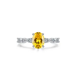 Luxury 925 Sterling Silver Ring For Women Elegant Oval Yellow Zirconia Sparkling Simulated Diamond Wedding Jewelry Gift