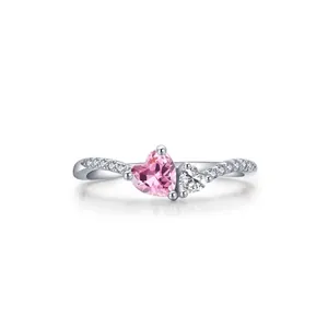 S925 Sterling Silver Pink Heart Zirconia Ring For Women Luxury Double Heart Sparkling Finger Ring Fashion Jewelry Gift