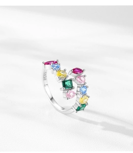 Close-up of S925 sterling silver stamp and colorful zircon inlay on adjustable ring