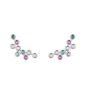 Boucles d'Oreilles Clous en Argent Sterling 925 Strass Arc-en-ciel Design Bubble Arch Coloré Bijoux Mode Pour Femmes
