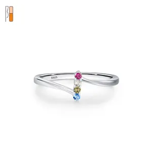 925 Sterling Silver Rainbow Zirconia Ring Women Minimalist Geometric Colorful Stone Fashion Jewelry Elegant Finger Ring