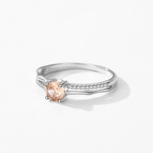 Bague élégante en argent S925 avec zircon champagne et anneau double serti de cristaux