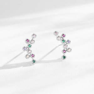 Boucles d'oreilles en argent S925 avec zircons colorés et design de bulles
