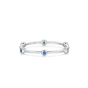 925 Sterling Silver Rainbow Zirconia Ring For Women Minimalist Stackable Design Temperament Female Commuter Jewelry Ring