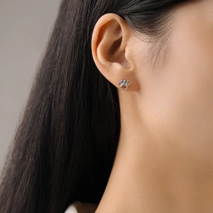 S925 sterling silver animal paw heart studs with colorful blue and clear zircons