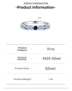 Detailed S925 sterling silver ring specs with multicolored 1.5mm zircon stone inlay