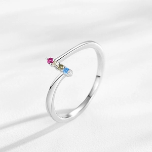 Minimalist 925 sterling silver open ring with four colorful rainbow zircon stones