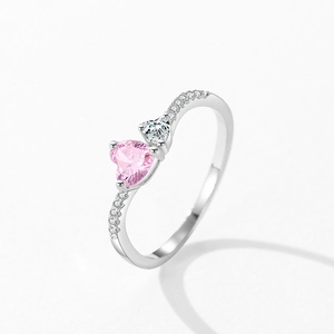 Elegant S925 sterling silver ring with pink and clear heart-shaped cubic zirconia stones