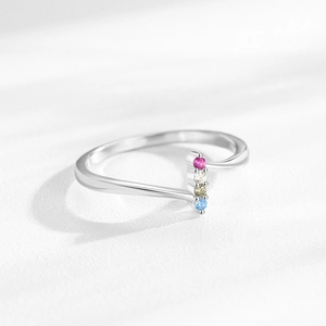 925 sterling silver geometric ring with four colorful vertically set cubic zirconia stones