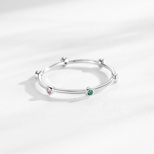Minimalist S925 sterling silver thin ring with colorful inset zircon stones