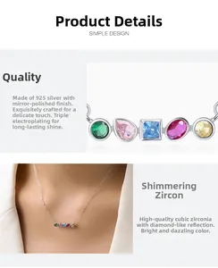 Detailed macro view of S925 silver necklace with rainbow cubic zirconia geometric pendant