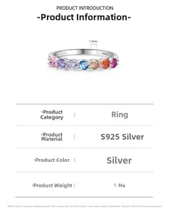 Details zu S925 Silber Ring mit Regenbogen Zirkon, 1,5mm Steinen und 1,86g Gewicht