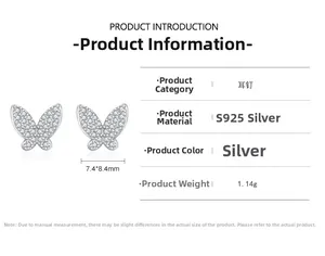Spécifications des boucles d'oreilles papillon en argent S925 avec zircons scintillants