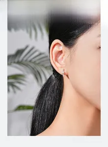 Gros plan de boucles d'oreilles clous en argent S925 avec zircons pavés sur l'oreille