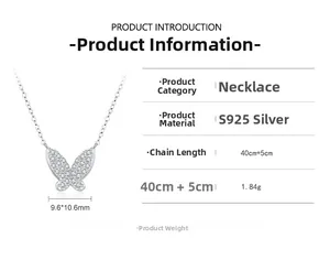 S925 silver butterfly necklace with dimensions 9.6x10.6mm and adjustable 45cm chain length