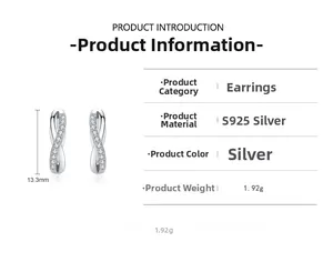 Détail des boucles d'oreilles infinity en argent S925 avec zircons et taille de 13,3 mm