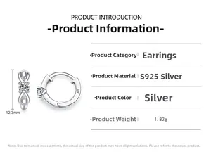 Detail view of S925 sterling silver infinity hoop earrings with cubic zirconia and dimensions