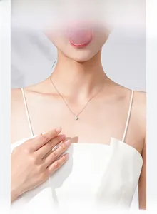 Collier élégant en argent 925 avec pendentif rond en zircon porté par un mannequin