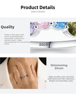 Macro detail of S925 silver crown ring with colorful zircon stones and mirror polish finish