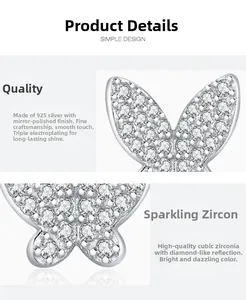Vue détaillée du boucles d'oreilles papillon en argent S925 avec zircone et polissage miroir