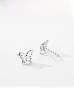 Detailed view of 925 sterling silver butterfly stud earrings with hollow design
