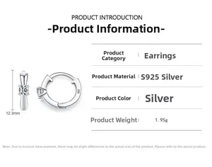 Macro detail of S925 sterling silver hoop earrings with clear cubic zirconia stones