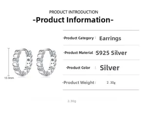 Detailed product dimensions and S925 silver specs for micro-set pavé hoop earrings