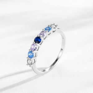 S925 sterling silver ring featuring seven gradient blue and purple zircon gemstones