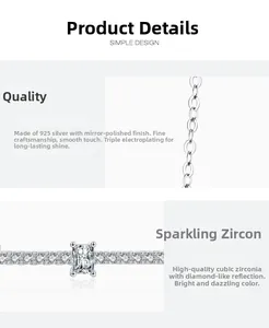 Macro detail of S925 silver necklace featuring a rectangular cubic zirconia stone setting